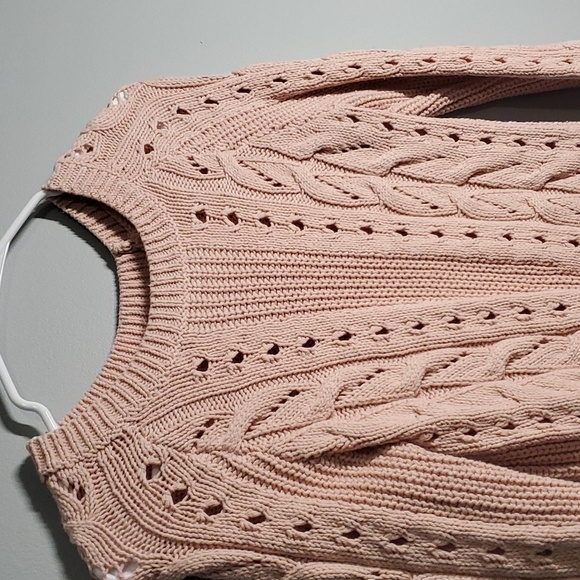 lucky brand sweater women's size xs x-small pink peekaboo knit barbiecore boho - Picture 2 of 5